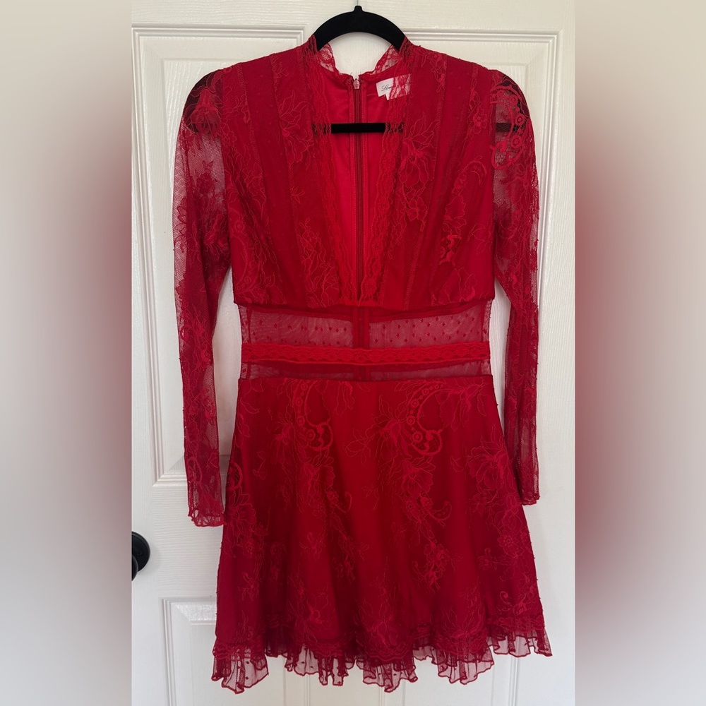 Lovers + Friends Red Plunge Long Sleeve Gown